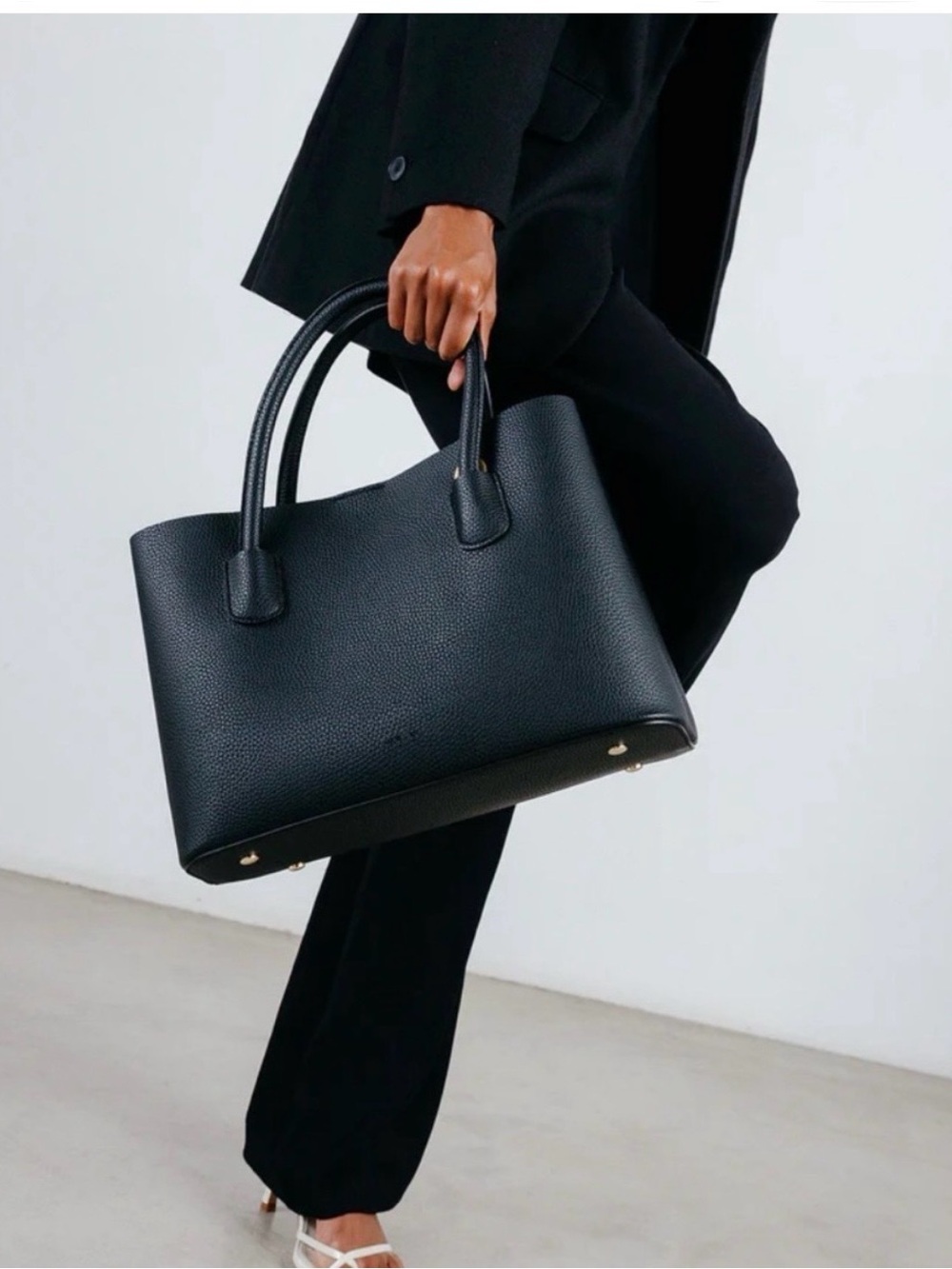 Angela Roi Black Structured Leather Tote Bag